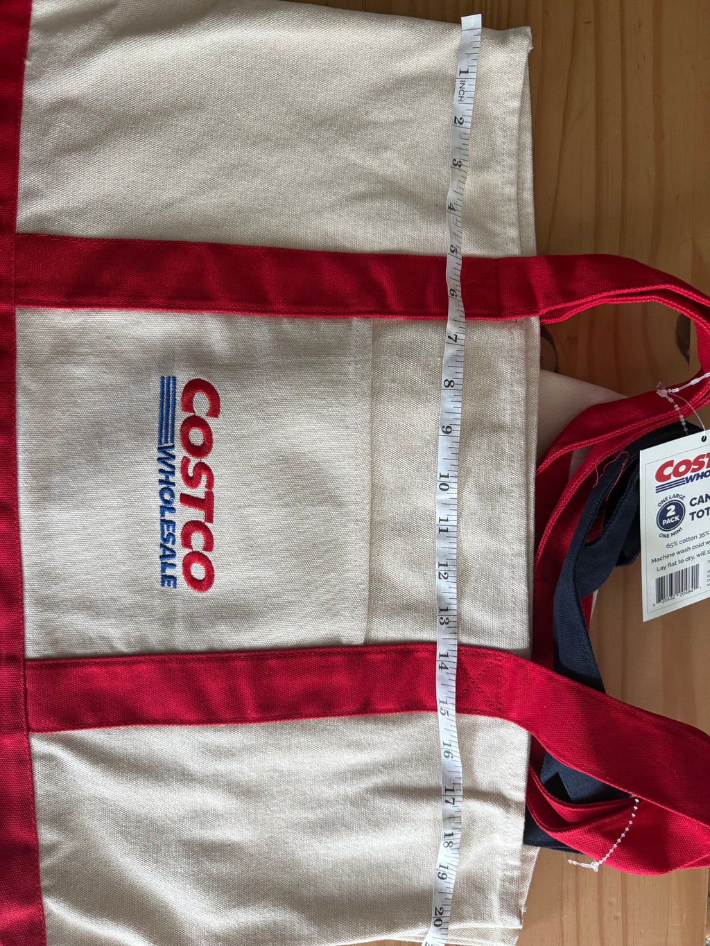 Costco Canvas Tote Large Red and Mini Navy Set of 2