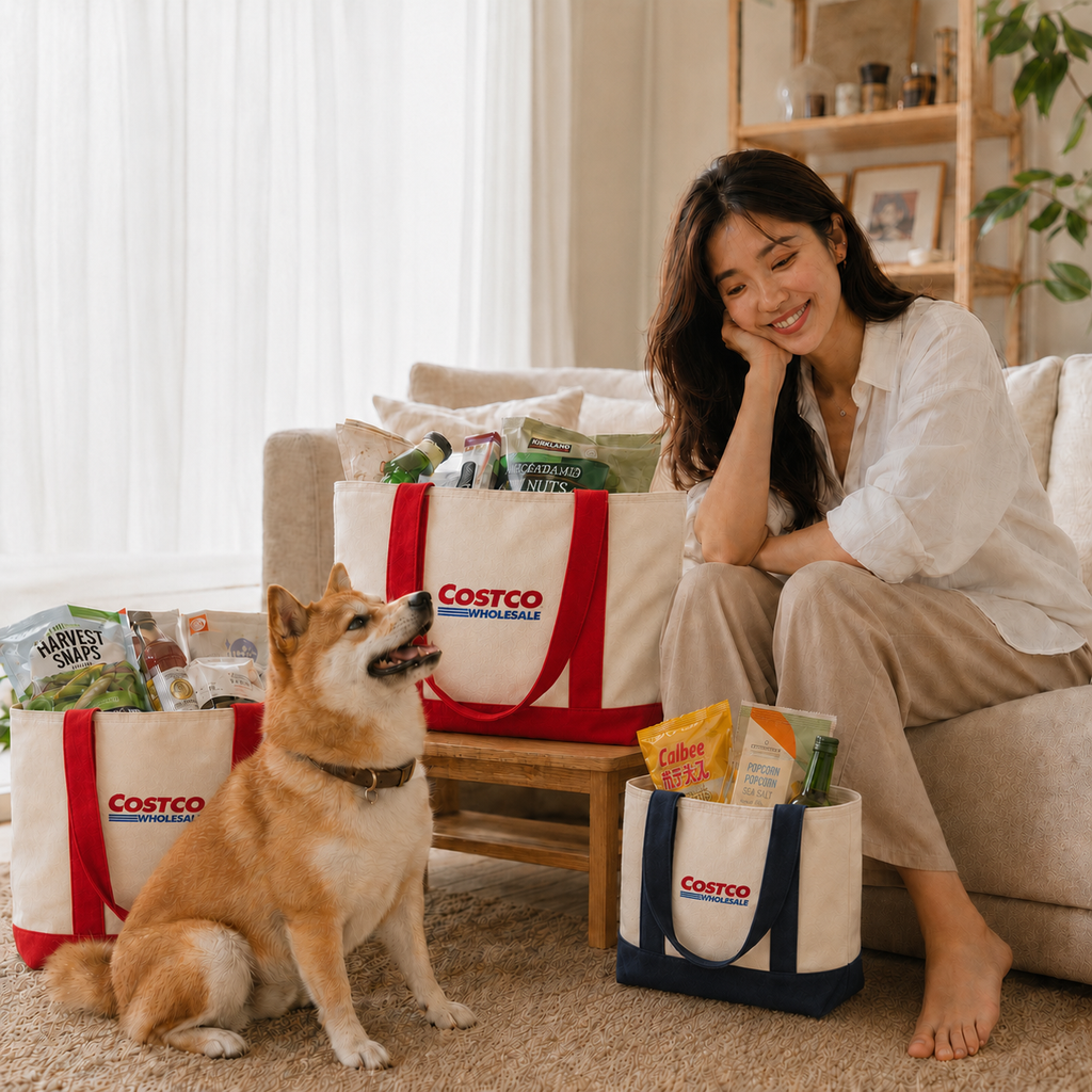 Costco Canvas Tote Large Red and Mini Navy Set of 2
