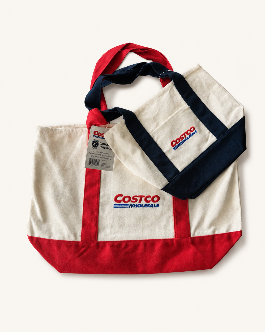 Costco Canvas Tote Large Red and Mini Navy Set of 2